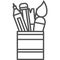 Simple artistic and hobby Vector line artÂ Icon. Pot with markers, pencils and brushes for drawing and painting.